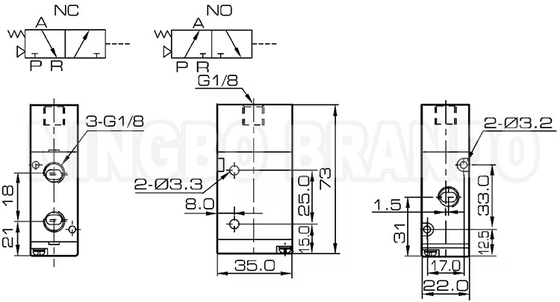 3A210-06 Klep Pilot Udara Pneumatik Buka Biasa Tutup Biasa 3/2 Way