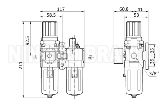 AC3010 1/4' 3/8' regulator filter udara pelumas FR.L Kombinasi