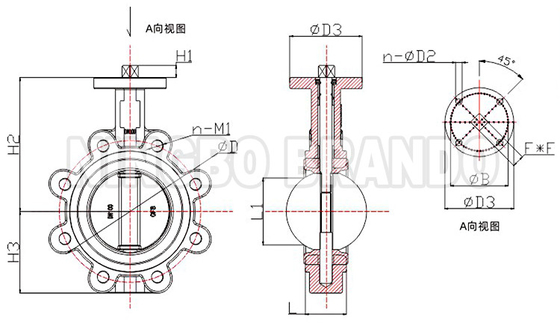 DN40 sampai DN800 Headless Lug Type Butterfly Valve dengan kursi dengan punggung keras
