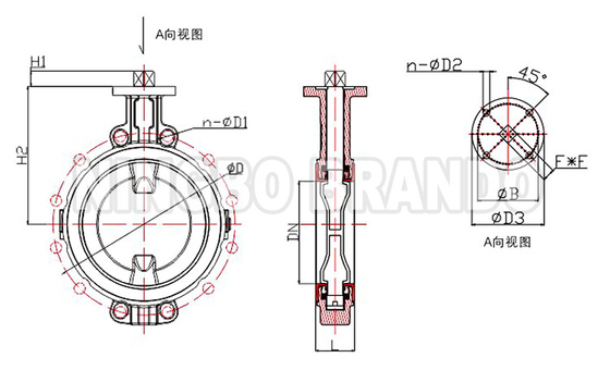 PTFE dilapisi Wafer Headless Tipe Butterfly Valve DN40 sampai DN700