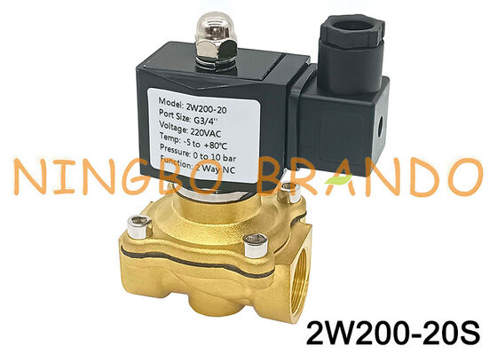 3/4 ''2W200-20 Katup Solenoid Kuningan Biasanya Tertutup 24V 110V 220V