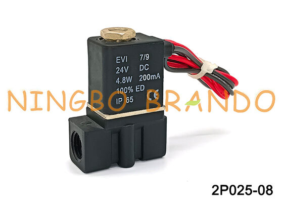2P025-08 Katup Solenoid Kerja Langsung Pneumatik Plastik untuk Air Udara DC24V