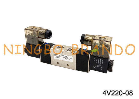 4V220-08 Solenoid Air Valve 2 Positions 5 Way DC24V 12V AC220V AC110V