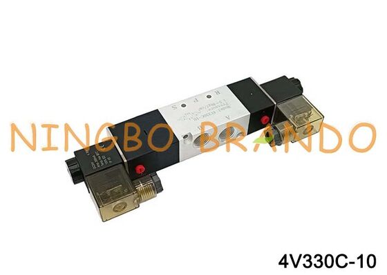 AirTac Tipe 4V330C-10 Katup Udara Solenoid Ganda 5/3 Arah 3/8''