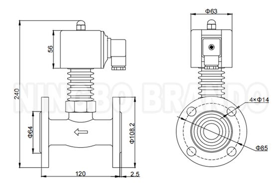 Katup Solenoid Baja Tahan Karat Suhu Tinggi Uap Flensa DN25