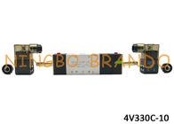 AC220V DC24V 3/8 &quot;Pneumatic Solenoid Valve 5/3 Way 4V330C-10 Dengan Tubuh Aluminium Untuk Mesin Otomasi