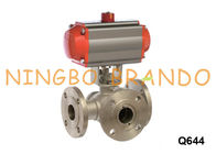 LT Pola 3 Way Pneumatic Flanged Ball Valve Stainless Steel