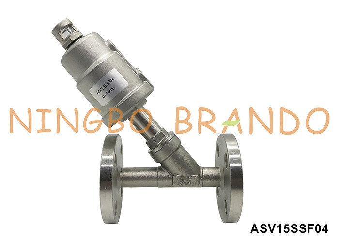 DN15 PN16 Flanged Port Pneumatic Angle Seat Valve Double Acting Normal tertutup