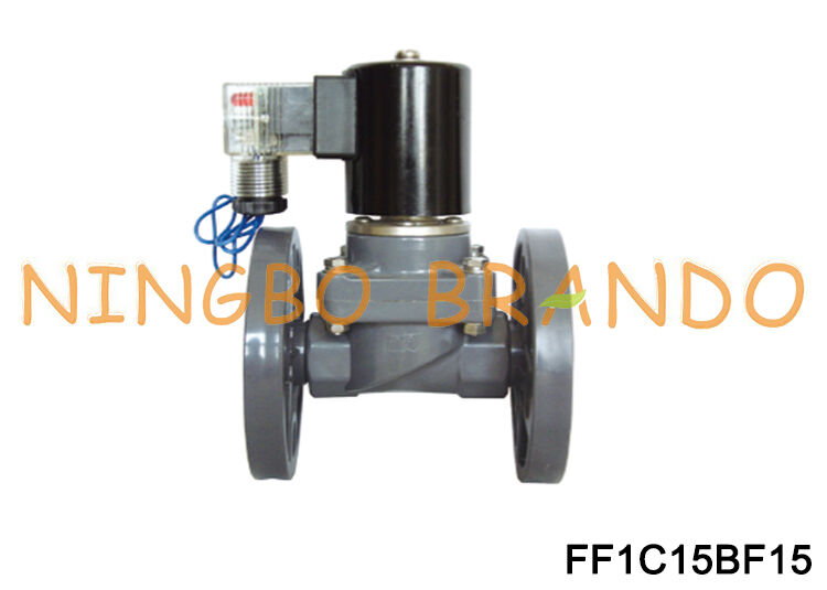 DN15 CPVC Tahan Asam Anti Korosif Solenoid Valve Flange Tipe 220V