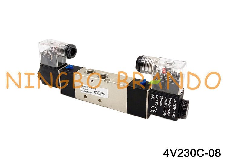 Katup Udara Solenoid Pneumatik 4V230C-08 12V/24V/110V/220V 5 Arah 3 Posisi