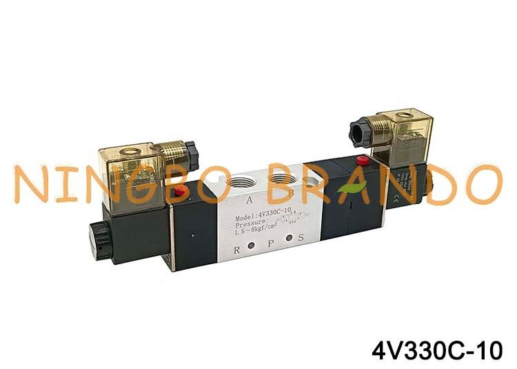 AirTac Tipe 4V330C-10 Katup Udara Solenoid Ganda 5/3 Arah 3/8''