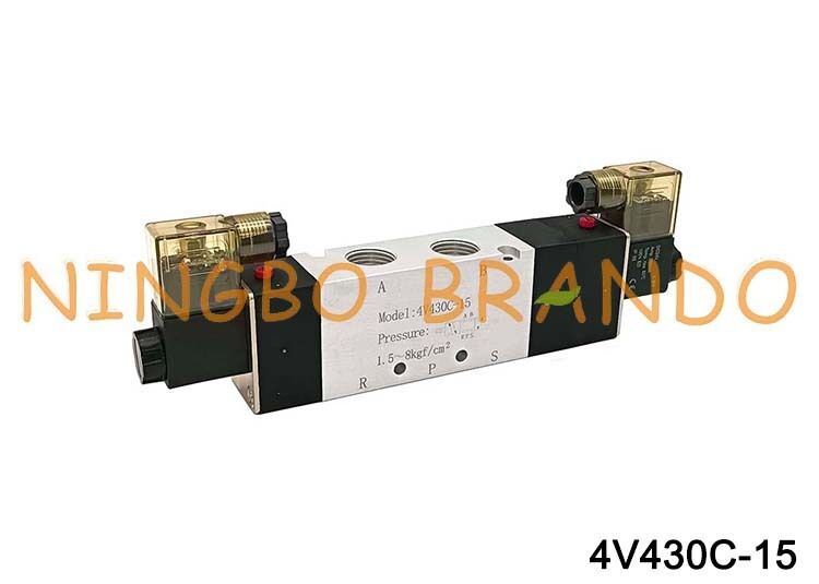 Katup Udara Solenoid Tipe Airtac Tipe 4V430C-15 5/3 arah Seri 4V400