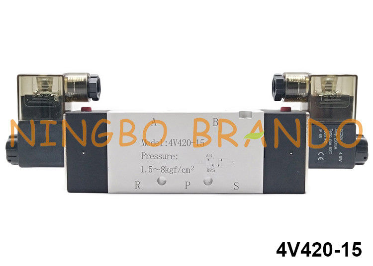 1/2 `` NPT BSPT 5/2 Way 4V420-15 Katup Pneumatik Solenoid Kontrol Arah Udara