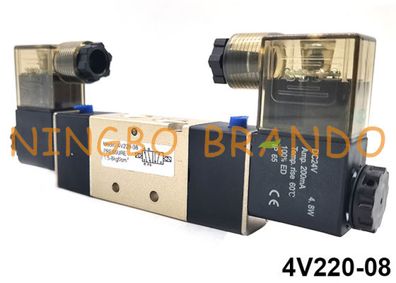 4V220-08 5/2 Cara Airtac Tipe Pneumatic Katup Solenoid Ganda 24V 110V 220V