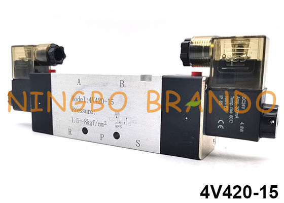 4V420-15 Airtac Tipe 5/2 Cara Katup Solenoid Pneumatik Kumparan Ganda 24V 220V