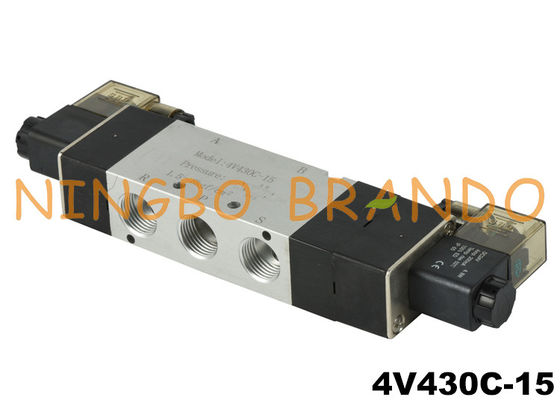 5/3 Cara 1/2 '' Katup Solenoid Pneumatik 4V430C-15 24Volt 220Volt