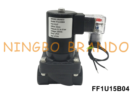 1/2' Anti Korosi UPVC Solenoid Valve Untuk Asam Kimia Alkali 24V 110V 220V