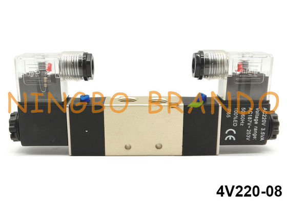 1/4 '' 4V220-08 Katup Solenoid Pneumatik Jenis Airtac 5 Arah 2 Posisi 220V