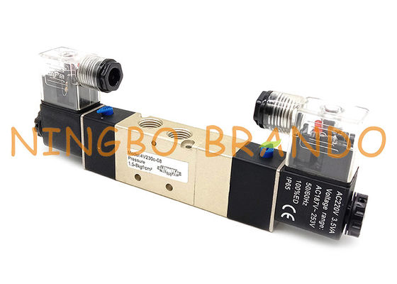 4V230C-08 1/4 `` Solenoid Ganda 5/3 Way Tertutup Katup Solenoid Pneumatik Pusat