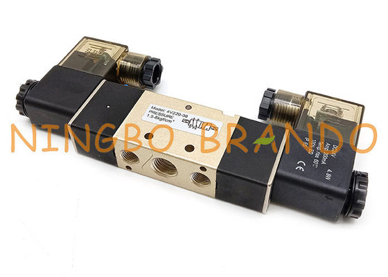 4V220-08 1/4 '' Kotak Termianl 5/2 Cara Katup Pneumatik Solenoid Ganda
