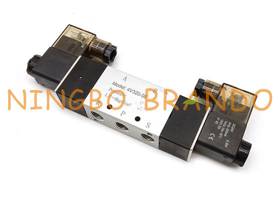 4V320-08 1/4 ''5/2 Way DIN Connector Katup Pneumatik Solenoid Ganda